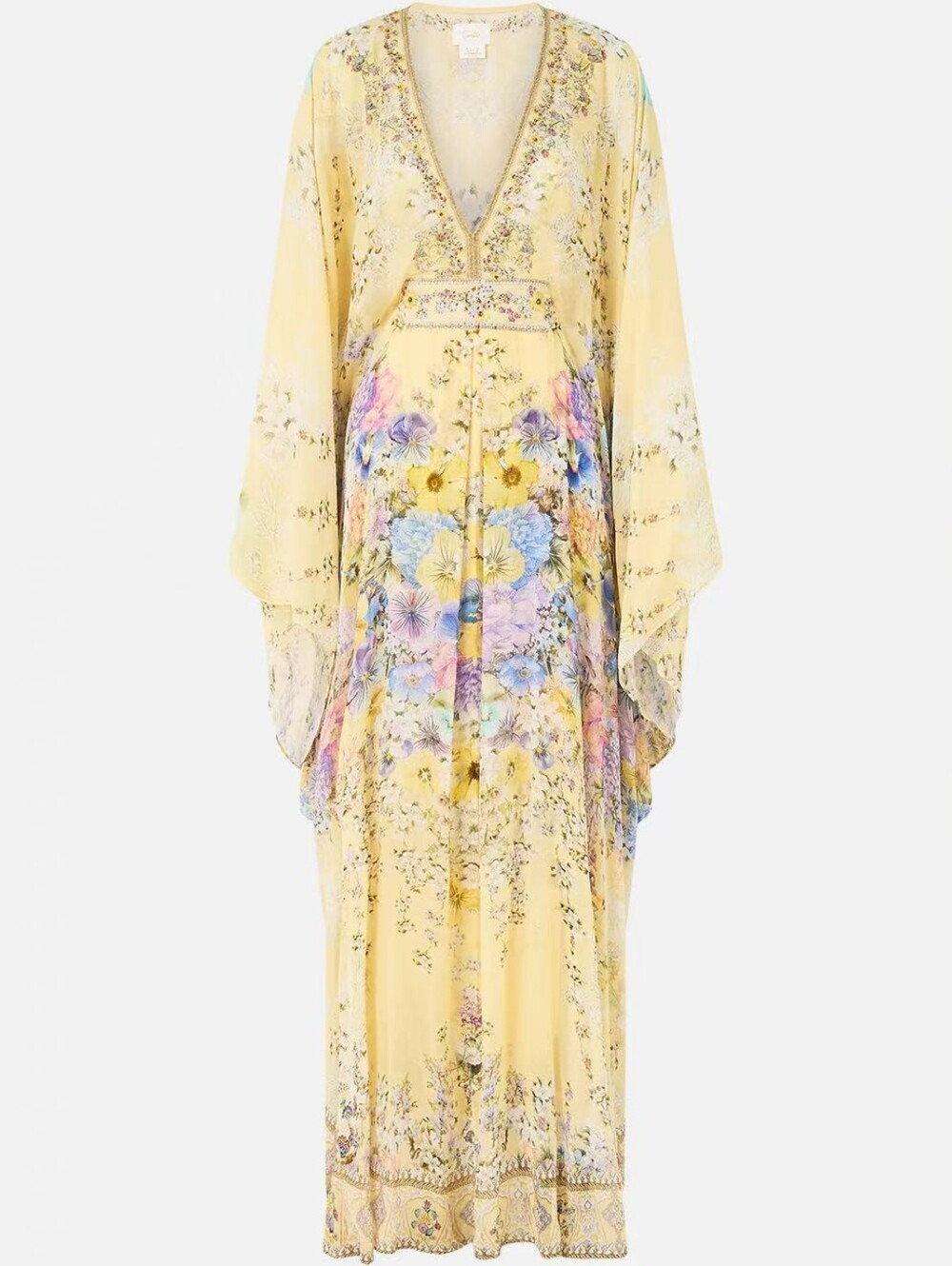 Camilla Long Kaftan Dress With Waist Detail In Darling Buds - Picture 6 of 16
